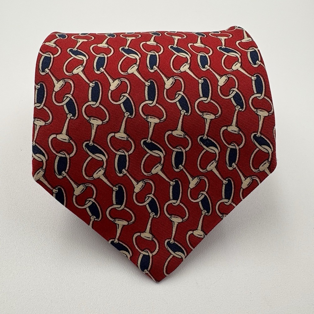 Brooks Brothers Makers Tie Red Horse Bit Equestrian Pattern 100% Silk USA
